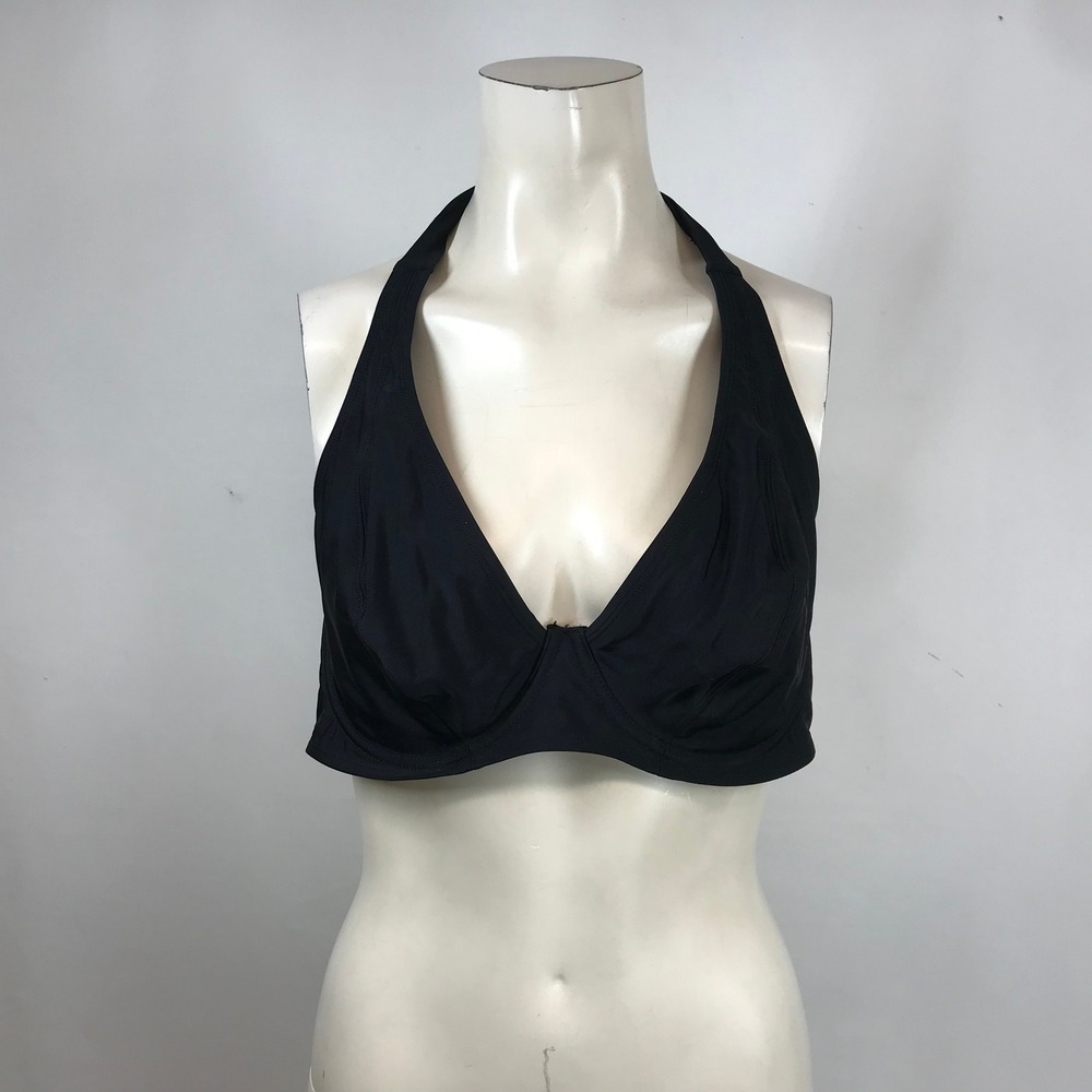 Shapermint Essentials Black Underwire Halter Bikini Top XL Ruched Plunge Swim